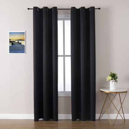 Picture of ChrisDowa Blackout Curtains 72 inches Long for Bedroom - 2 Panels Set Grommet Thermal Insulated Room Darkening Curtains for Living Room (Black, 42 x 72 Inch)
