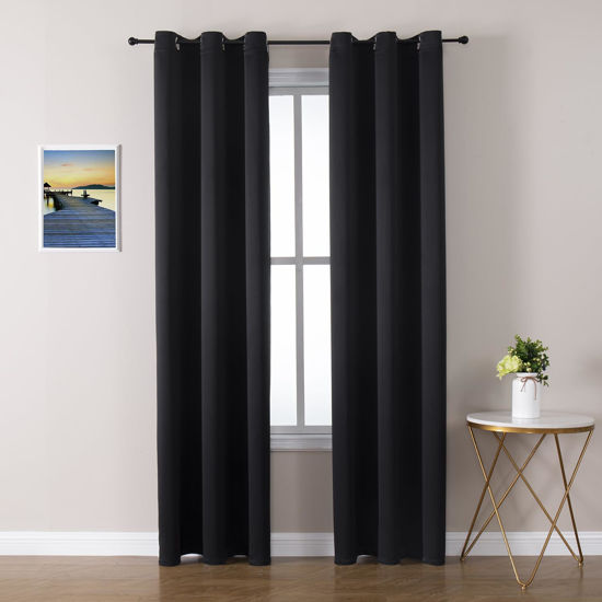 Picture of ChrisDowa Blackout Curtains 72 inches Long for Bedroom - 2 Panels Set Grommet Thermal Insulated Room Darkening Curtains for Living Room (Black, 42 x 72 Inch)