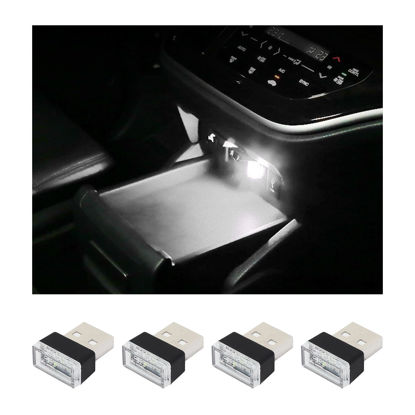 Picture of Augeny 4 PCS USB LED Car Interior Atmosphere Lamp, Plug-in USB Decor Night Light, Portable Auto Ambient Lighting Kit, Universal Vehicle Interior Accessories for Most Cars (White)