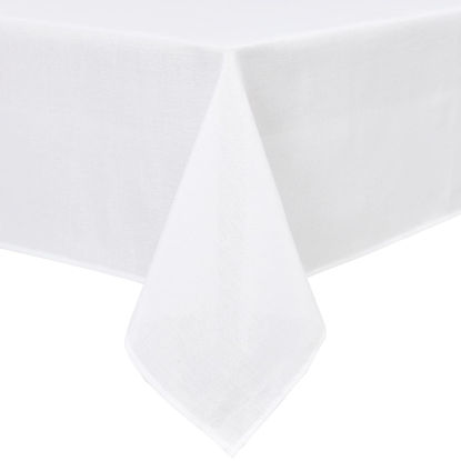 Picture of Hiasan Faux Linen Rectangle Tablecloth - Wrinkle and Stain Resistant Washable Table Cloth for Kitchen Dining Room Holiday Table Cover for Dinner, White, 60 x 140 Inch