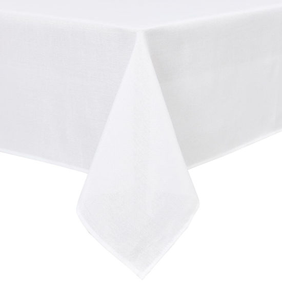 Picture of Hiasan Faux Linen Rectangle Tablecloth - Wrinkle and Stain Resistant Washable Table Cloth for Kitchen Dining Room Holiday Table Cover for Dinner, White, 60 x 140 Inch