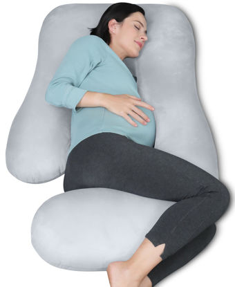 Picture of MOON PARK Pregnancy Pillows for Sleeping - U Shaped Full Body Maternity Pillow with Removable Cover - Support for Back, Legs, Belly, HIPS - 57 Inch Pregnancy Pillow for Women - Light Grey