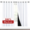 Picture of NICETOWN 100% Blackout Window Curtain Panels, Full Light Blocking Drapes with Black Liner for Nursery, 72-inch Drop Thermal Insulated Draperies (White, 2 Pieces, 70-inch Wide Per Panel)