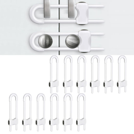 Picture of Baby Proofing Cabinets,Cabinet Locks for Babies,12 Pack U-Shaped Child Locks for Cabinets, Child Proof Cabinet Latches,Child Safety Cabinet Locks with Adjustable by SPISPI (White)