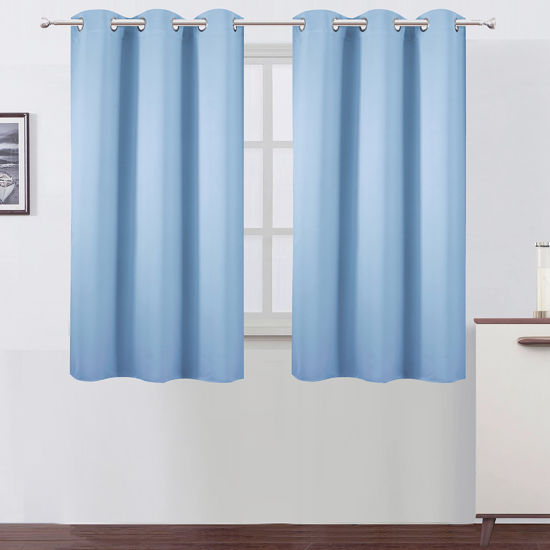 Picture of LEMOMO Sky Blue Blackout Curtains/38 x 54 Inch/Set of 2 Panels Thermal Insulated Room Darkening Curtains for Bedroom