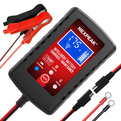 Picture of 1.75-Amp Car Battery Charger, 6V and 12V Smart Fully Automatic Battery Charger Maintainer, Trickle Charger, Battery Desulfator for Car, Lawn Mower, Motorcycle, Boat, Marine Lead Acid Batteries