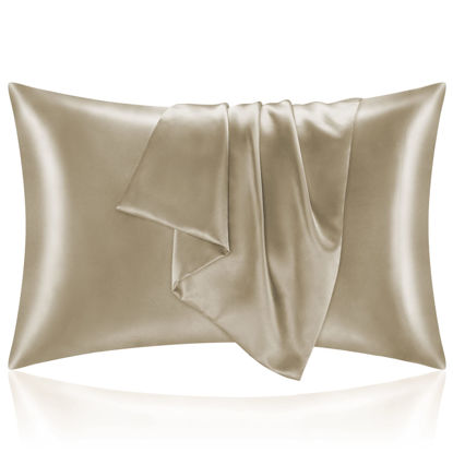Picture of BEDELITE Satin Pillowcase for Hair and Skin, Super Soft and Cooling Similar to Silk Pillow Cases 2 Pack with Envelope Closure, Gift for Women Men(20"x40" Inches, Taupe)