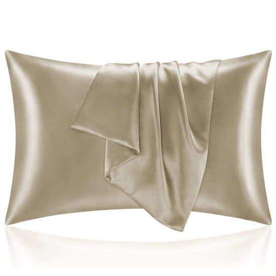 Picture of BEDELITE Satin Pillowcase for Hair and Skin, Super Soft and Cooling Similar to Silk Pillow Cases 2 Pack with Envelope Closure, Gift for Women Men(20"x40" Inches, Taupe)
