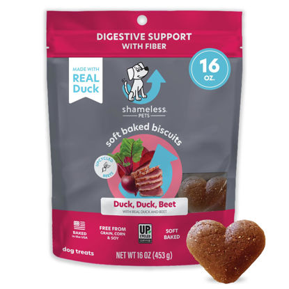 Picture of Shameless Pets Soft-Baked Dog Treats, Duck Duck Beet - Natural & Healthy Dog Chews for Digestive Support with Fiber - Dog Biscuits Baked & Made in USA, Free from Grain, Corn & Soy - 1-Pack