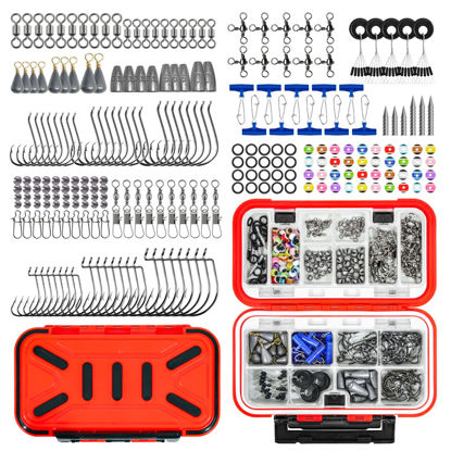 Picture of GOANDO 238pcs Fishing Accessories Kit Fishing Tackle Box Including Fishing Hooks Fishing Weights Beads Split Shot Fishing Gear for Bass Trout Salmon Fishing Gifts for Men