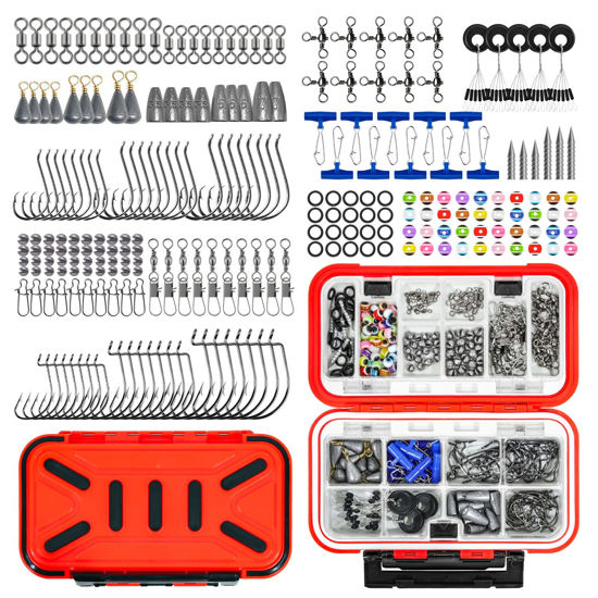 Picture of GOANDO 238pcs Fishing Accessories Kit Fishing Tackle Box Including Fishing Hooks Fishing Weights Beads Split Shot Fishing Gear for Bass Trout Salmon Fishing Gifts for Men
