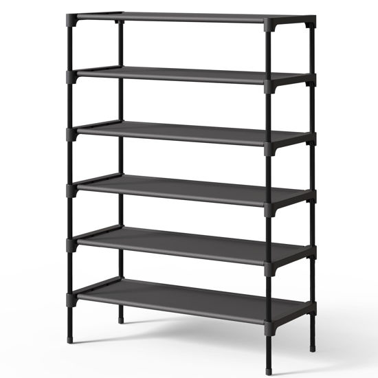 Picture of Kitsure Shoe Rack - Premium Non-Woven Shoe Rack Shelf, Shoe Organizer for Closet, Entryway, Garage & Corridor, Sturdy & Durable Long Stackable Shoe Shelves, 3X-Large, Black