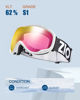 Picture of ZIONOR Lagopus Ski Snowboard Goggles UV Protection Anti fog Snow Goggles for Men Women Adult Youth VLT 62% White Frame Pink Lens