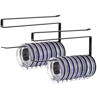 Picture of 2 Pack Tumbler Lid Organizer, Horizontal Tumbler Lid Storage Hook to Hold Up 20 Lids, Space Saving Cup Lid Holders Under Cabinet Tumbler Lid Hook for Kitchen Organizer, Paper Towel Rack Hanger (Black)