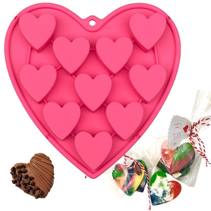 Picture of MarStore Heart Shaped Cake Pans Heart Silicone Mold for Baking, Large 2 Inches Heart Molds, 10 Cavities Suitable for Ice Cube Mold, Chocolate Mold, Valentines Silicone Molds (1, Pink)