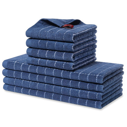 Picture of Homaxy Kitchen Towels and Dishcloths Set, 12 x 12 and 13 x 28 Inches, Set of 8 Bulk Cotton Terry Kitchen Towels Set, Checkered Designed, Soft and Super Absorbent Dish Towels, Navy Blue
