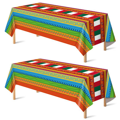 Picture of OHOME Cinco De Mayo Decorations - Fiesta Party Decorations - Fiesta Plastic Tablecloth for Taco - Mexican Theme Party Decorations for Birthday Accessories Party Favors Decor,52"x87",2 Pack