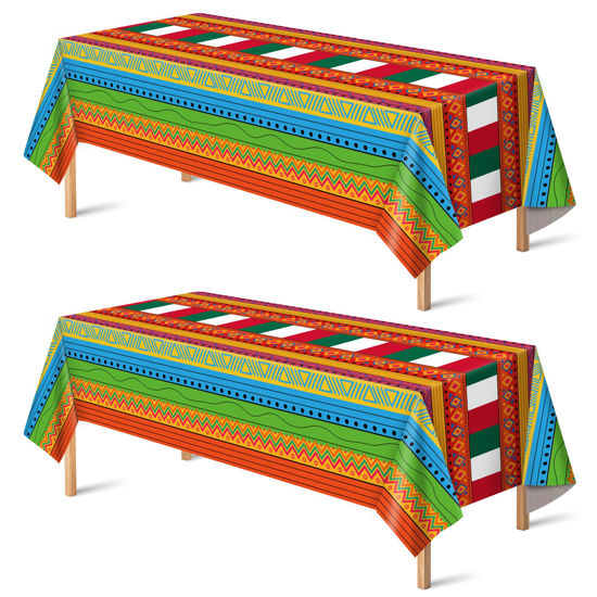 Picture of OHOME Cinco De Mayo Decorations - Fiesta Party Decorations - Fiesta Plastic Tablecloth for Taco - Mexican Theme Party Decorations for Birthday Accessories Party Favors Decor,52"x87",2 Pack