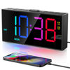 Picture of PPLEE Digital RGB Alarm Clock for Bedroom, Loud Colorful LED Big Number Digital Clock with 10 Colors, USB A&C Charging Port, Adjustable Volume, Dimmer, Weekend Weekday Mode for Heavy Sleepers Kids Boy