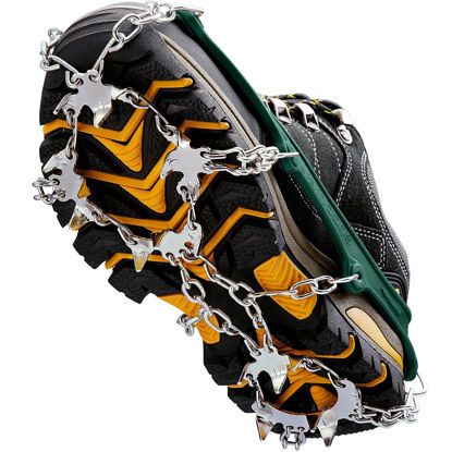 Picture of Crampons Ice Cleats Traction Snow Grips for Boots Shoes Women Men Anti Slip 19 Stainless Steel Spikes Safe Protect for Hiking Fishing Walking Climbing Mountaineering (Green,XL)
