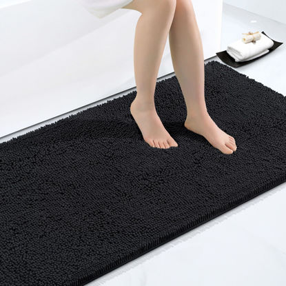 Picture of Smiry Luxury Chenille Bathroom Rugs 44x24, Extra Soft and Absorbent Shaggy Bath Mat, Machine Washable, Non-Slip Plush Carpet Runner for Tub, Shower, and Floor, Home Decor Accessories, Black