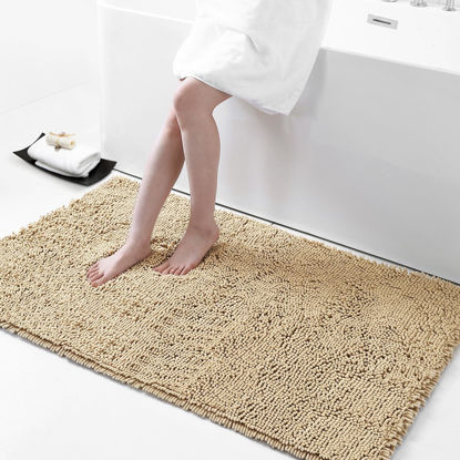 Picture of Smiry Luxury Chenille Bathroom Rugs 44x24, Extra Soft and Absorbent Shaggy Bath Mat, Machine Washable, Non-Slip Plush Carpet Runner for Tub, Shower, and Floor, Home Decor Accessories, Beige