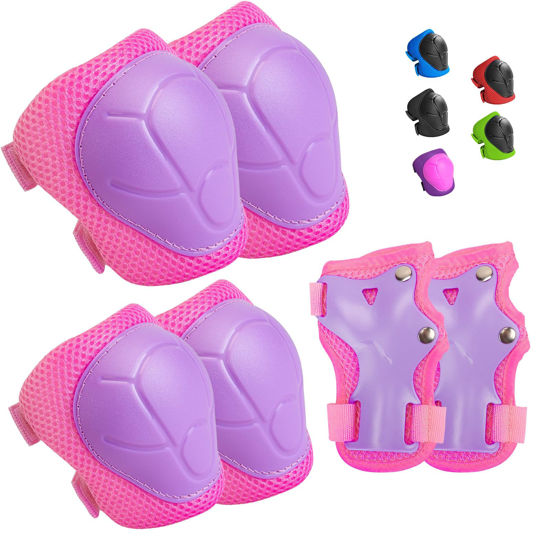 Picture of Wemfg Kids Protective Gear Set Knee Pads for Kids 3-14 Years Toddler Knee and Elbow Pads with Wrist Guards 3 in 1 for Skating Cycling Bike Rollerblading Scooter