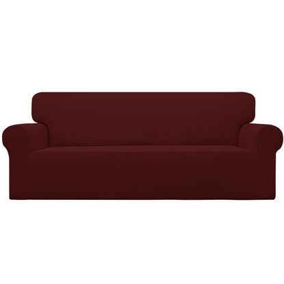 Picture of Easy-Going Stretch Sofa Slipcover 1-Piece Sofa Cover Furniture Protector Couch Soft with Elastic Bottom for Kids, Polyester Spandex Jacquard Fabric Small Checks (Sofa, Wine)