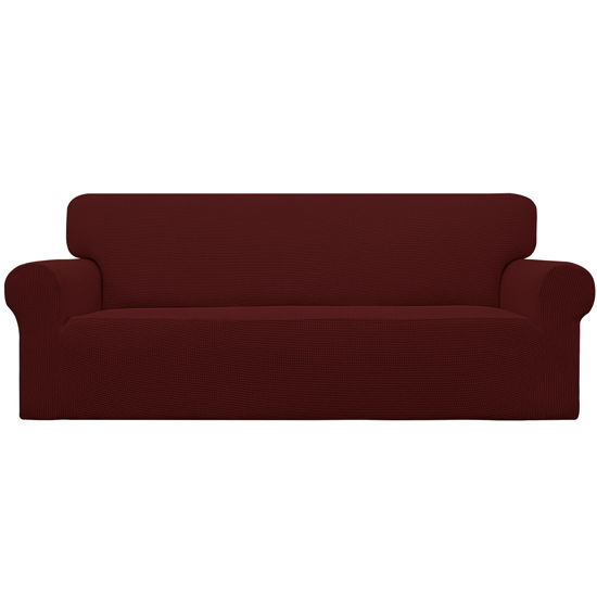 Picture of Easy-Going Stretch Sofa Slipcover 1-Piece Sofa Cover Furniture Protector Couch Soft with Elastic Bottom for Kids, Polyester Spandex Jacquard Fabric Small Checks (Sofa, Wine)