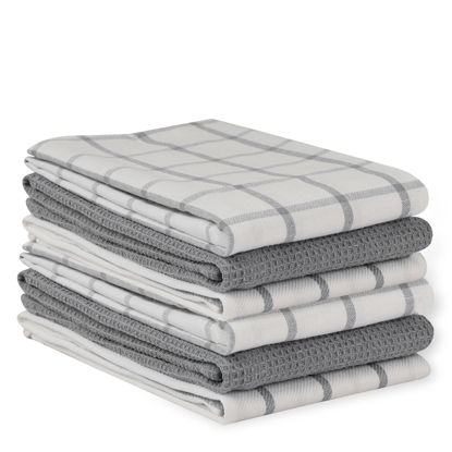 Picture of LANE LINEN Kitchen Towels and Dishcloths Set - Pack of 6 Cotton Dish Cloths, 18”x 28”, Soft Hand for Kitchen, Tea Towels, Premium Quick Drying Cleaning Grey