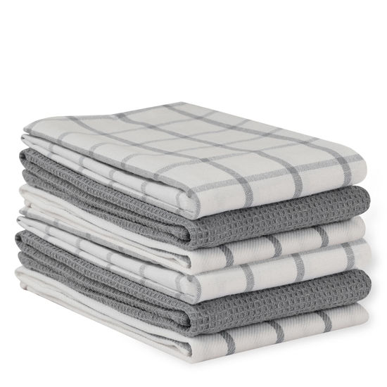 Picture of LANE LINEN Kitchen Towels and Dishcloths Set - Pack of 6 Cotton Dish Cloths, 18”x 28”, Soft Hand for Kitchen, Tea Towels, Premium Quick Drying Cleaning Grey