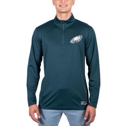 Picture of Ultra Game NFL Men's Super Soft Quarter Zip Long Sleeve T-Shirt, Philadelphia Eagles, Team Color, Medium