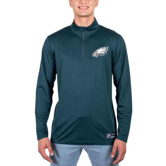 Picture of Ultra Game NFL Men's Super Soft Quarter Zip Long Sleeve T-Shirt, Philadelphia Eagles, Team Color, Medium
