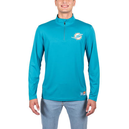 Picture of Ultra Game NFL Men's Super Soft Quarter Zip Long Sleeve T-Shirt, Miami Dolphins, Team Color, Small