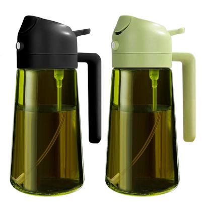 Picture of YARRAMATE 16oz/470ml 2PCS Light Blockage Dark Oil Sprayer for Cooking, 2 in 1 Olive Oil Dispenser Bottle for Kitchen, Dark Green Glass Oil Bottle, Food-Grade Oil Mister for Air Fryer(Black & Green)