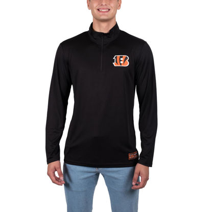 Picture of Ultra Game NFL Men's Super Soft Quarter Zip Long Sleeve T-Shirt, Cincinnati Bengals, Team Color, Medium