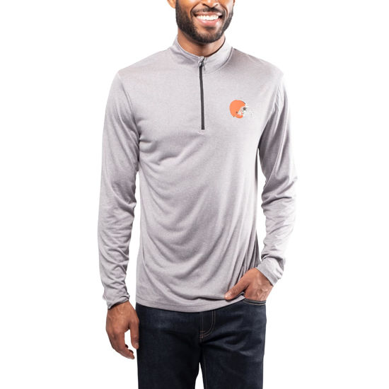 Picture of Ultra Game NFL Men's Super Soft Quarter Zip Long Sleeve T-Shirt, Cleveland Browns, Heather Gray, Small