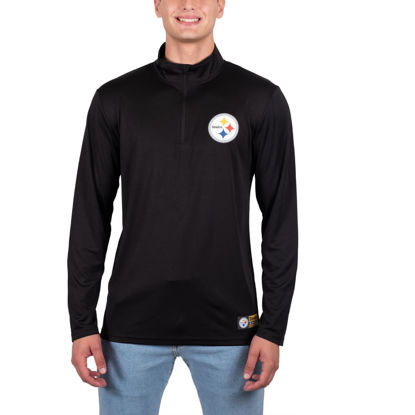 Picture of Ultra Game NFL Men's Super Soft Quarter Zip Long Sleeve T-Shirt, Pittsburgh Steelers, Team Color, Small