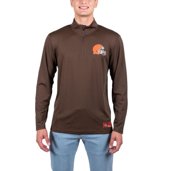 Picture of Ultra Game NFL Men's Super Soft Quarter Zip Long Sleeve T-Shirt, Cleveland Browns, Team Color, Large