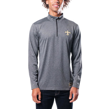 Picture of Ultra Game NFL Men's Super Soft Quarter Zip Long Sleeve T-Shirt, New Orleans Saints, Heather Charcoal, Small