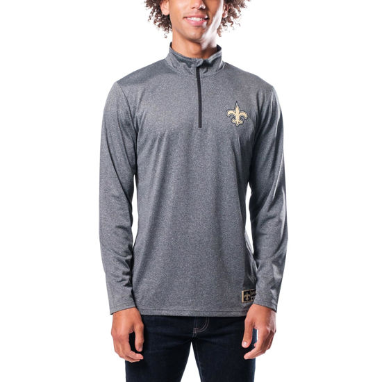 Picture of Ultra Game NFL Men's Super Soft Quarter Zip Long Sleeve T-Shirt, New Orleans Saints, Heather Charcoal, Small