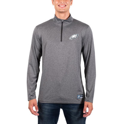 Picture of Ultra Game NFL Men's Super Soft Quarter Zip Long Sleeve T-Shirt, Philadelphia Eagles, Heather Charcoal, Medium