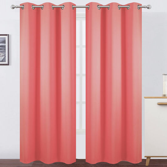 Picture of LEMOMO Blackout Curtains 38 x 84 inch/Coral Curtains Set of 2 Panels/Thermal Insulated Room Darkening Bedroom Curtains