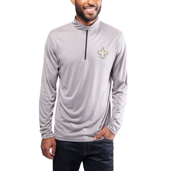 Picture of Ultra Game NFL Men's Super Soft Quarter Zip Long Sleeve T-Shirt, New Orleans Saints, Heather Gray, Small