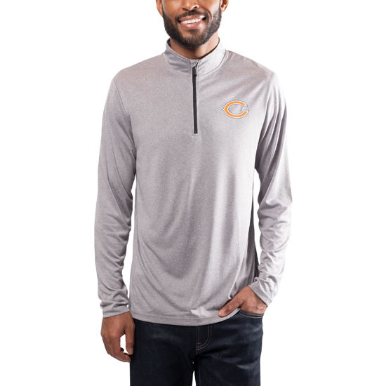 Picture of Ultra Game NFL Men's Super Soft Quarter Zip Long Sleeve T-Shirt, Chicago Bears, Heather Gray, Small