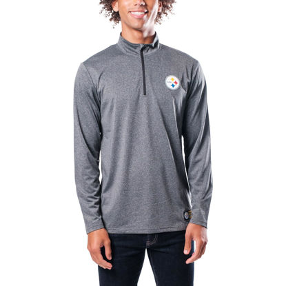 Picture of Ultra Game NFL Men's Super Soft Quarter Zip Long Sleeve T-Shirt, Pittsburgh Steelers, Heather Charcoal, Small
