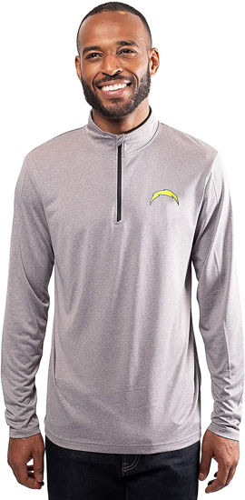 Picture of Ultra Game NFL Men's Super Soft Quarter Zip Long Sleeve T-Shirt, Los Angeles Chargers, Heather Charcoal, Small
