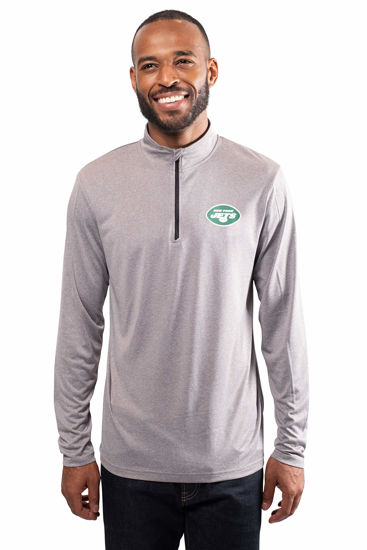 Picture of Ultra Game NFL Men's Super Soft Quarter Zip Long Sleeve T-Shirt, New York Jets, Heather Gray, Small