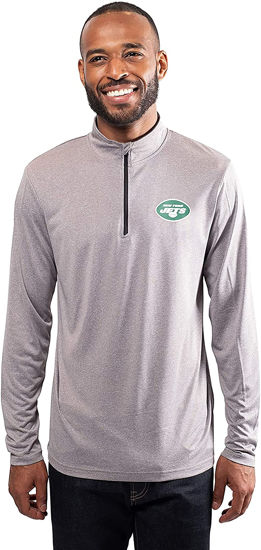 Picture of Ultra Game NFL Men's Super Soft Quarter Zip Long Sleeve T-Shirt, New York Jets, Heather Charcoal, Small
