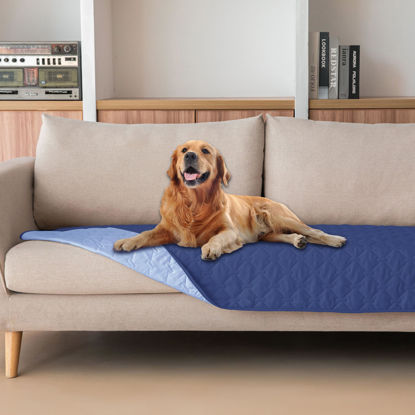 Picture of gogobunny 100% Double Sided Waterproof Dog Blanket Soft Pet Bed Cover Reversible Protect Furniture Couch Sofa Car for Puppy Cat Kids (Dark Navy/Light Navy, 30x80 Inch (Pack of 1))